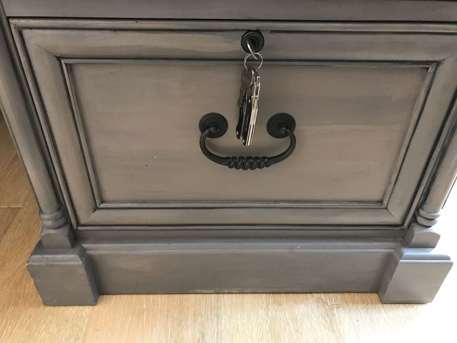 Stunning White Marble Top Grey Wooden Executive Desk With Lockable Drawers 76'W X 38.5'D X 31'H [Photo 12]