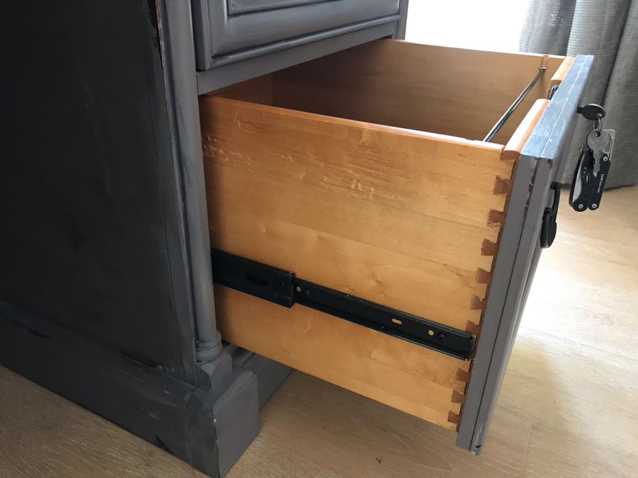 Stunning White Marble Top Grey Wooden Executive Desk With Lockable Drawers 76'W X 38.5'D X 31'H [Photo 13]