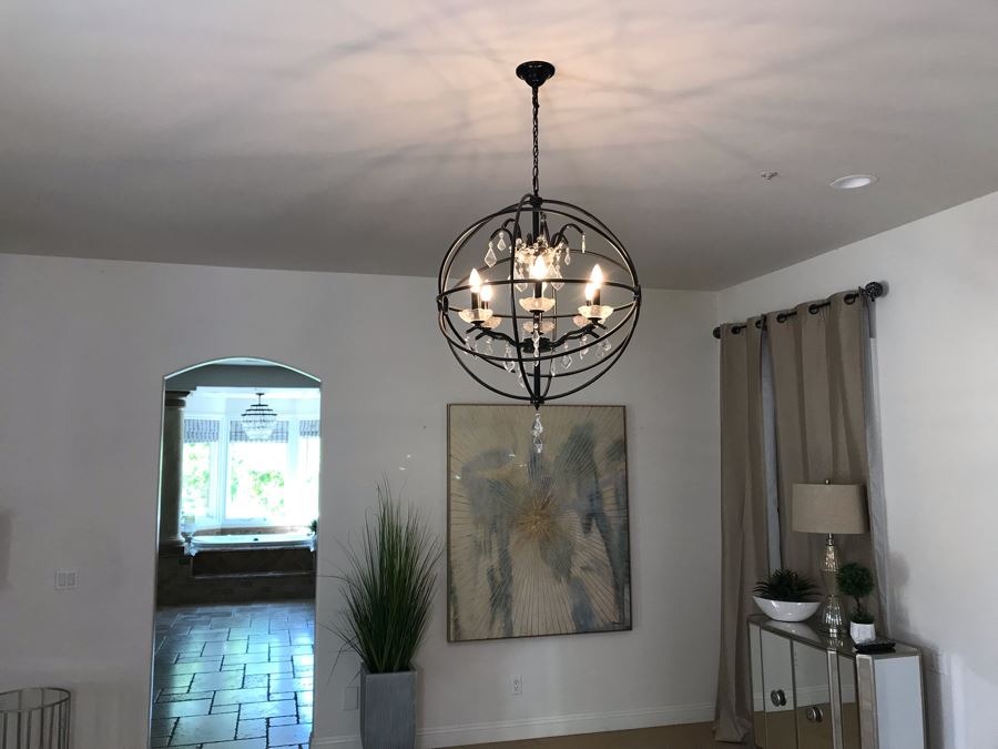 Elegant Metal And Crystal Spherical Hanging Light Fixture 24'W X 32'H [Photo 3]