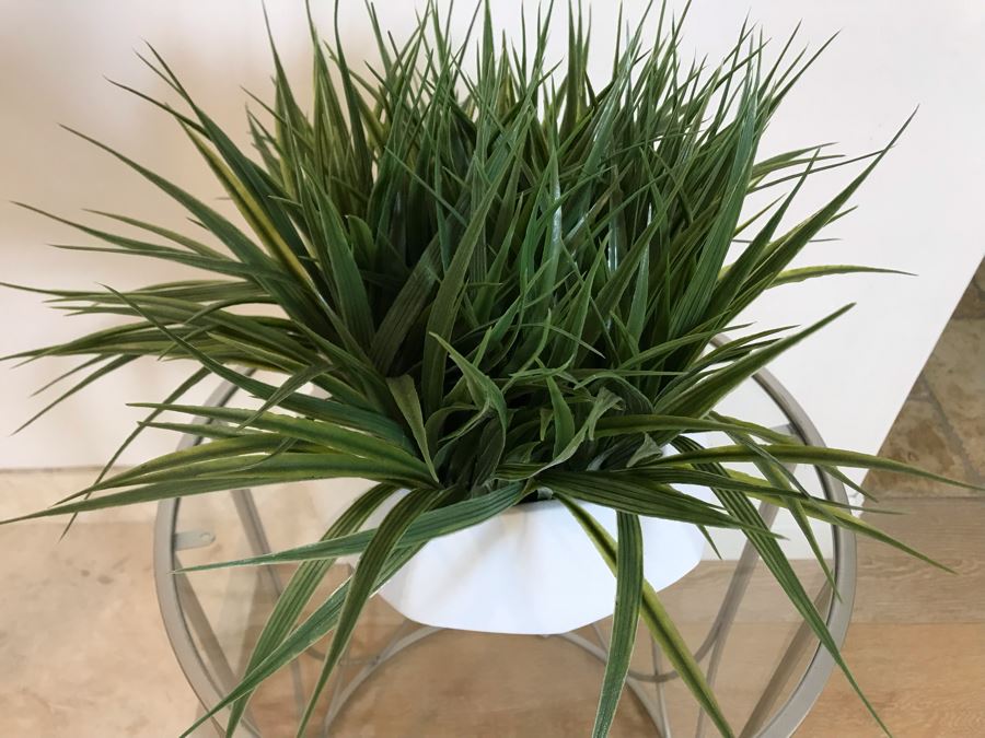 Contemporary Round Metal Glass Top Table With Artificial Plant 17'R X 23'H [Photo 3]