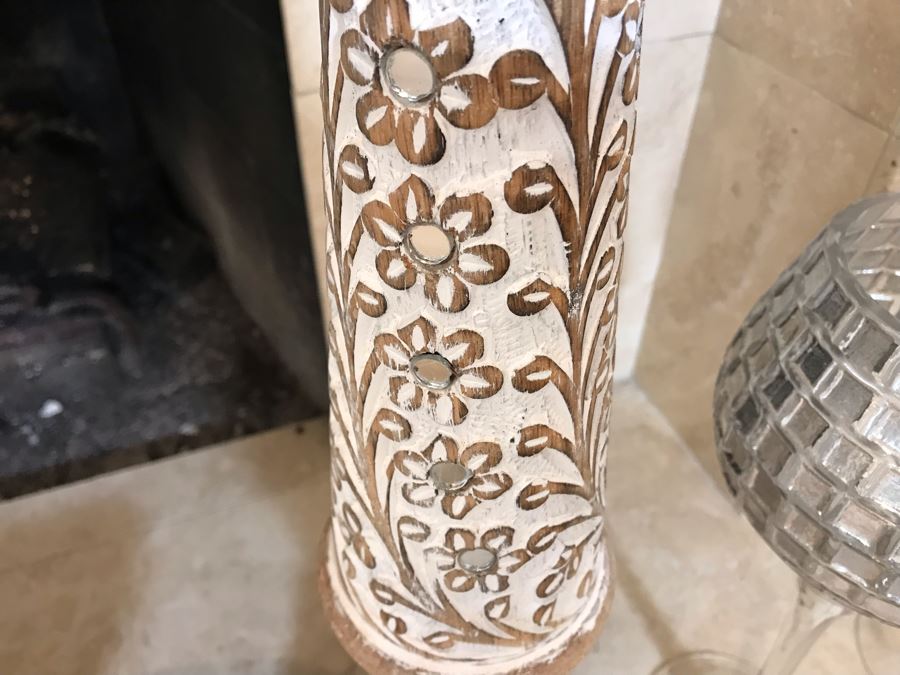 Home Decor Lot With Centerpiece Bowl With Mirrored Balls And (7) Candle Holders - Larger Candle Holder 31'H [Photo 7]