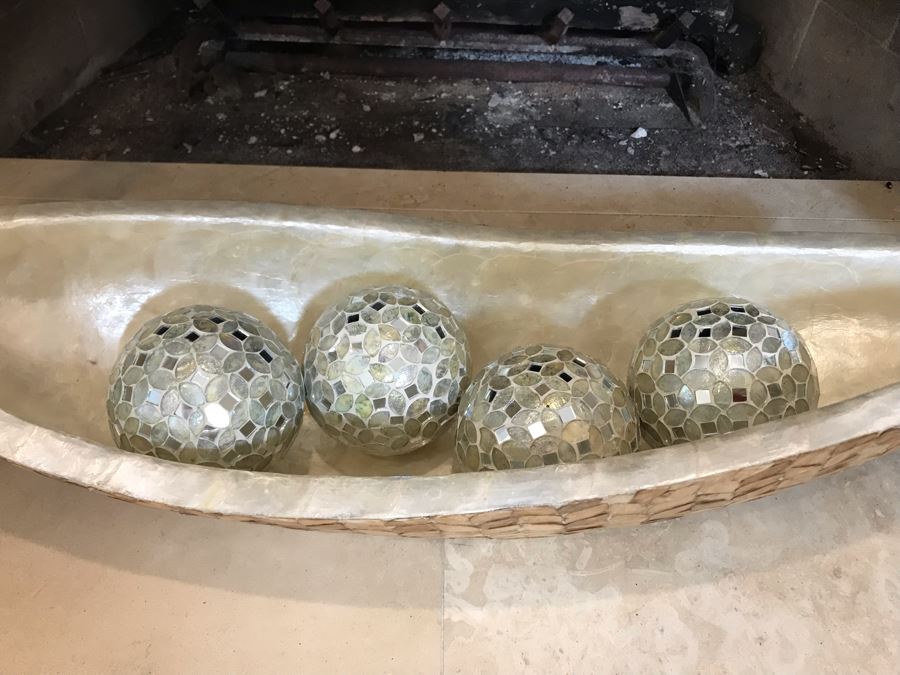 Home Decor Lot With Centerpiece Bowl With Mirrored Balls And (7) Candle Holders - Larger Candle Holder 31'H [Photo 10]