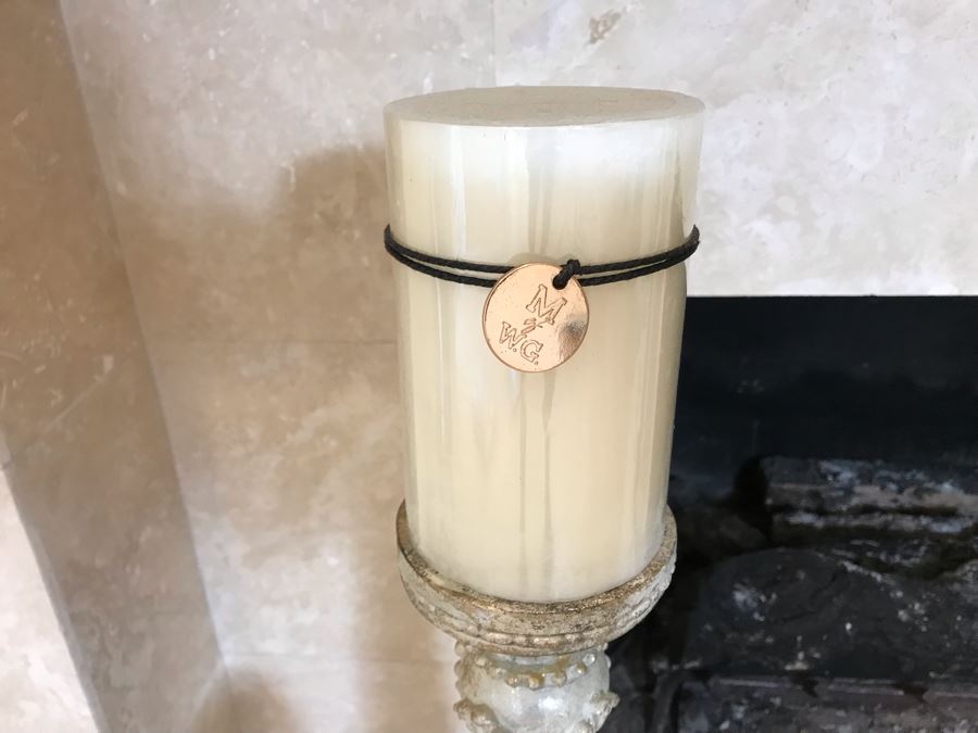 Home Decor Lot With Centerpiece Bowl With Mirrored Balls And (7) Candle Holders - Larger Candle Holder 31'H [Photo 12]