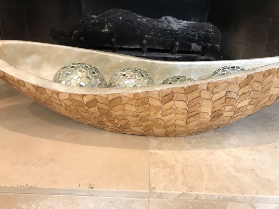 Home Decor Lot With Centerpiece Bowl With Mirrored Balls And (7) Candle Holders - Larger Candle Holder 31'H [Photo 9]