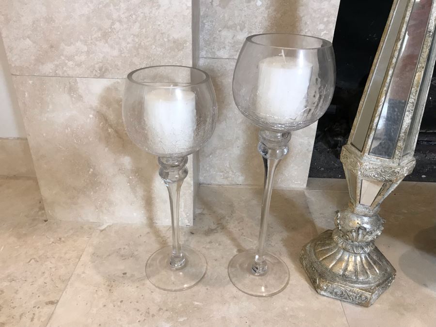 Home Decor Lot With Centerpiece Bowl With Mirrored Balls And (7) Candle Holders - Larger Candle Holder 31'H [Photo 15]