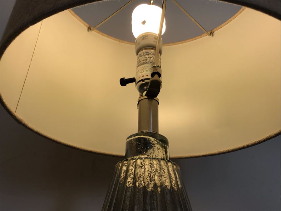 Mirrored Contemporary Side Cabinet Nightstands 40'W X 16'D X 36'H With Pair Of Glass Table Lamps And (3) Artificial Plants [Photo 11]