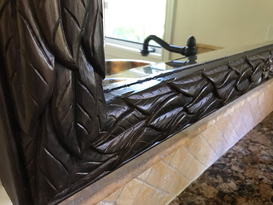 Beveled Glass Wall Mirror With Leaves Motif 41' X 59' [Photo 3]