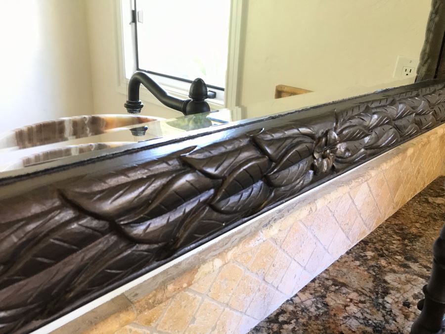 Beveled Glass Wall Mirror With Leaves Motif 41' X 59' [Photo 4]