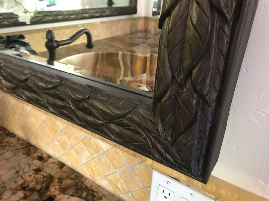 Beveled Glass Wall Mirror With Leaves Motif 44' X 59' [Photo 3]