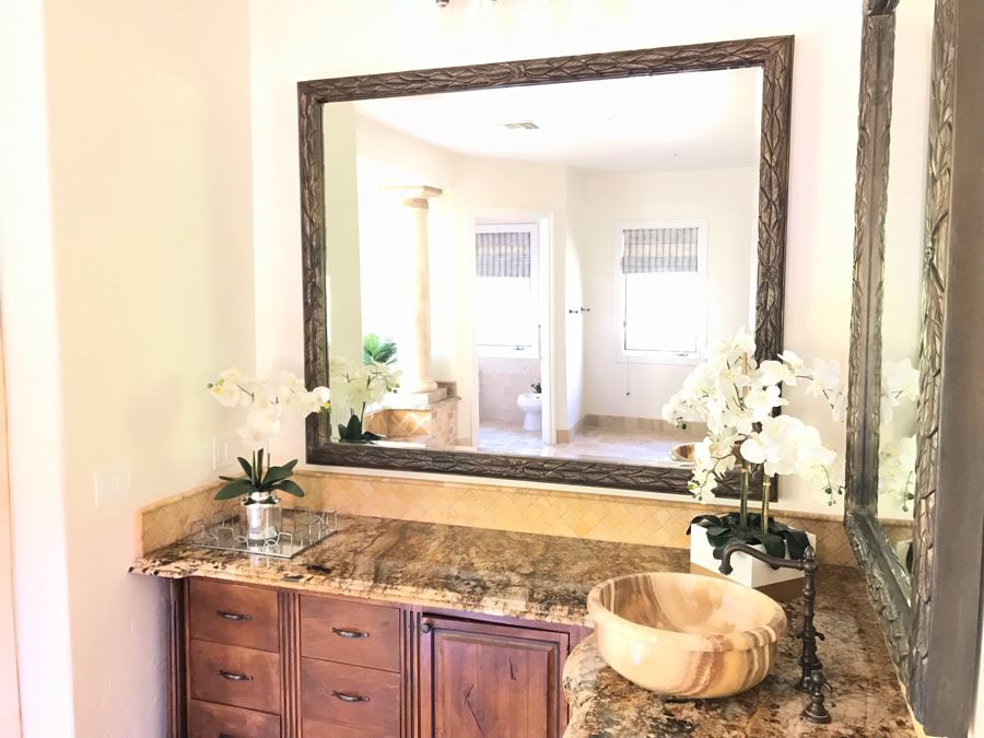 Beveled Glass Wall Mirror With Leaves Motif 71' X 59' [Photo 2]