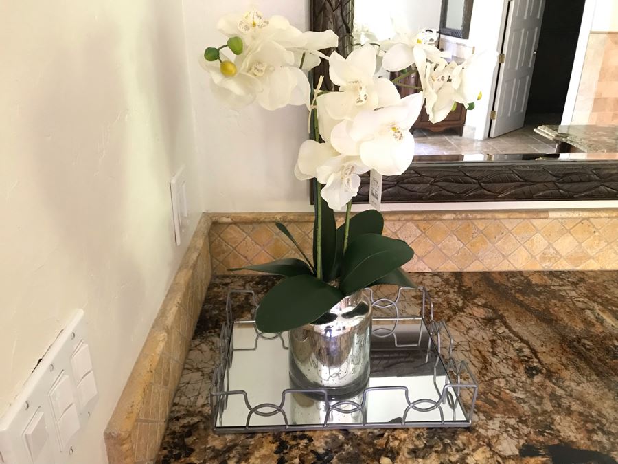 Artificial Orchids Plant And Mirrored Tray