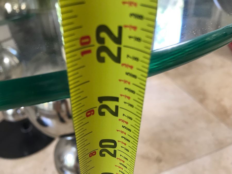 Set Of (3) Modern Chrome Ball And Glass Top Side Tables 18'W X 21.5' Tallest [Photo 6]