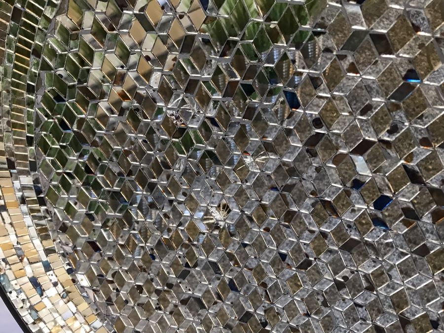 Decorative Geometric Mosiac Glass Tile Plate With Metal Stand - Some Glass Pieces Are Missing / Cracked 24'W X 30'H [Photo 3]