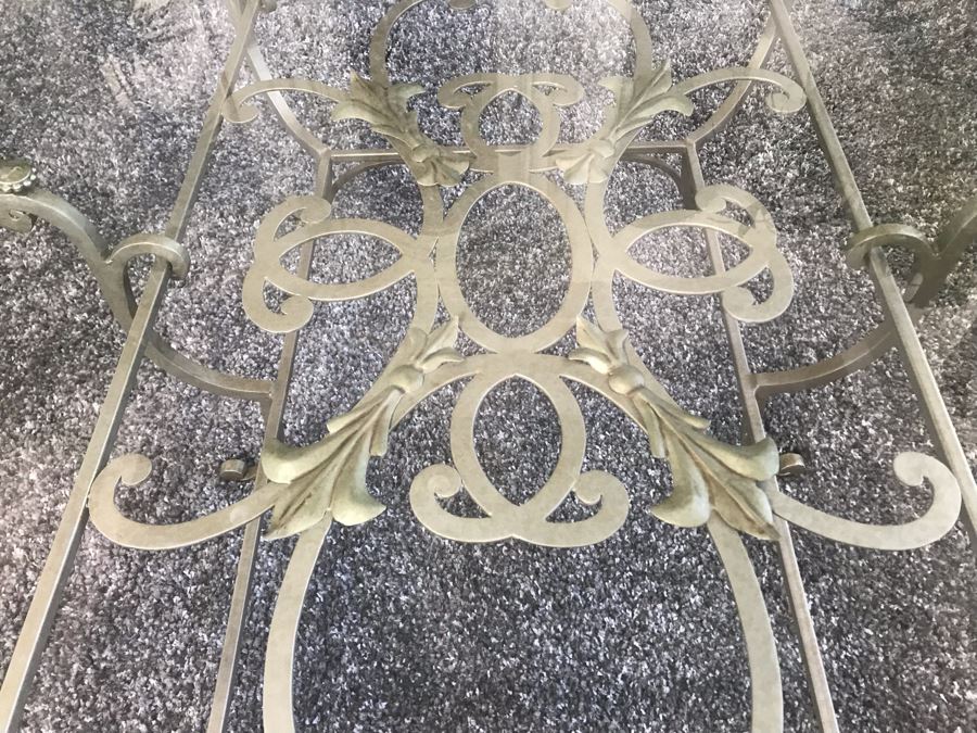 Elegant Grey Metal Ornamental Base Coffee Table With Glass Top 40' X 53' X 20.5'H [Photo 4]