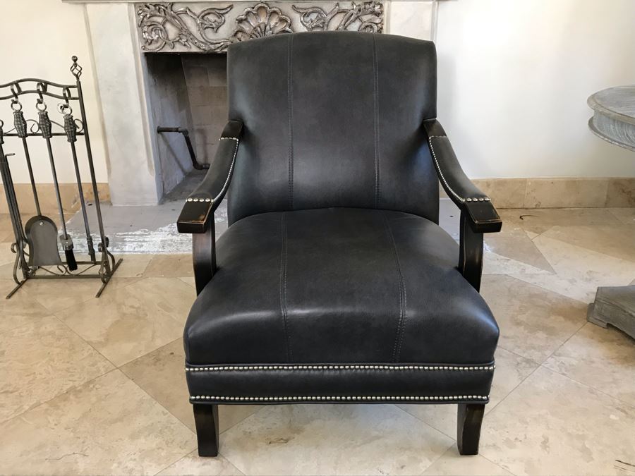 Elegant Black Leather Armchair With Silver Nailheads [Photo 3]