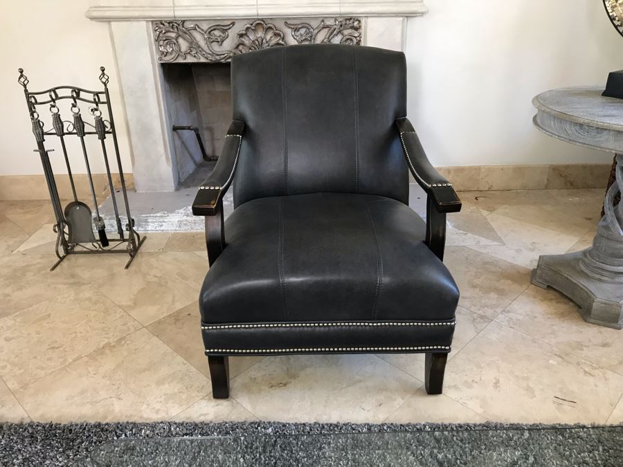 Elegant Black Leather Armchair With Silver Nailheads [Photo 2]