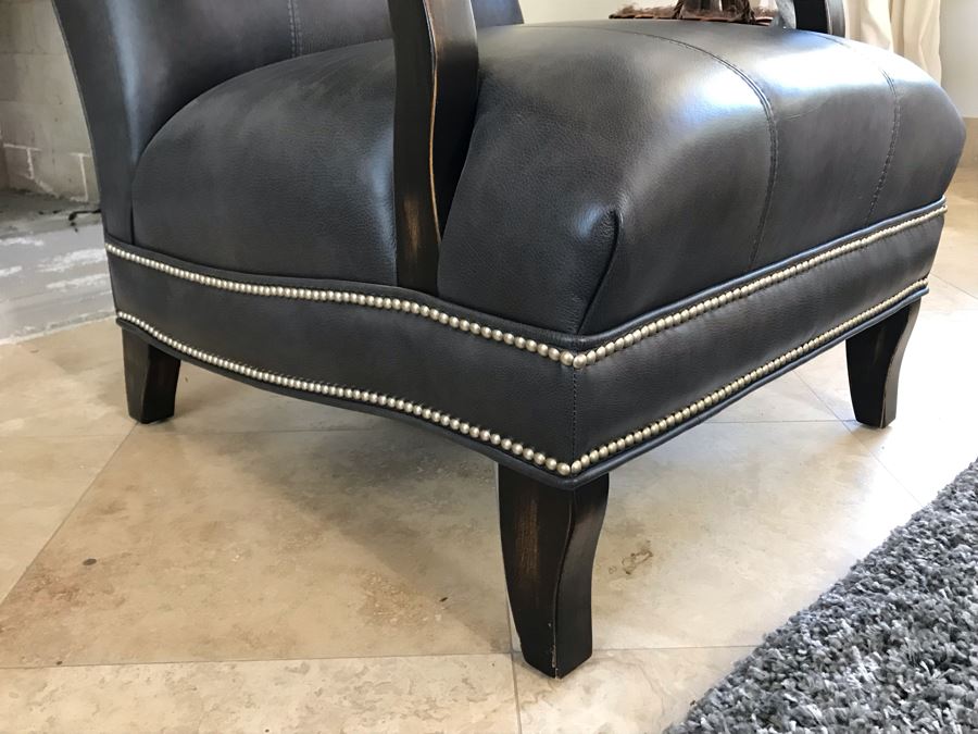 Elegant Black Leather Armchair With Silver Nailheads [Photo 5]