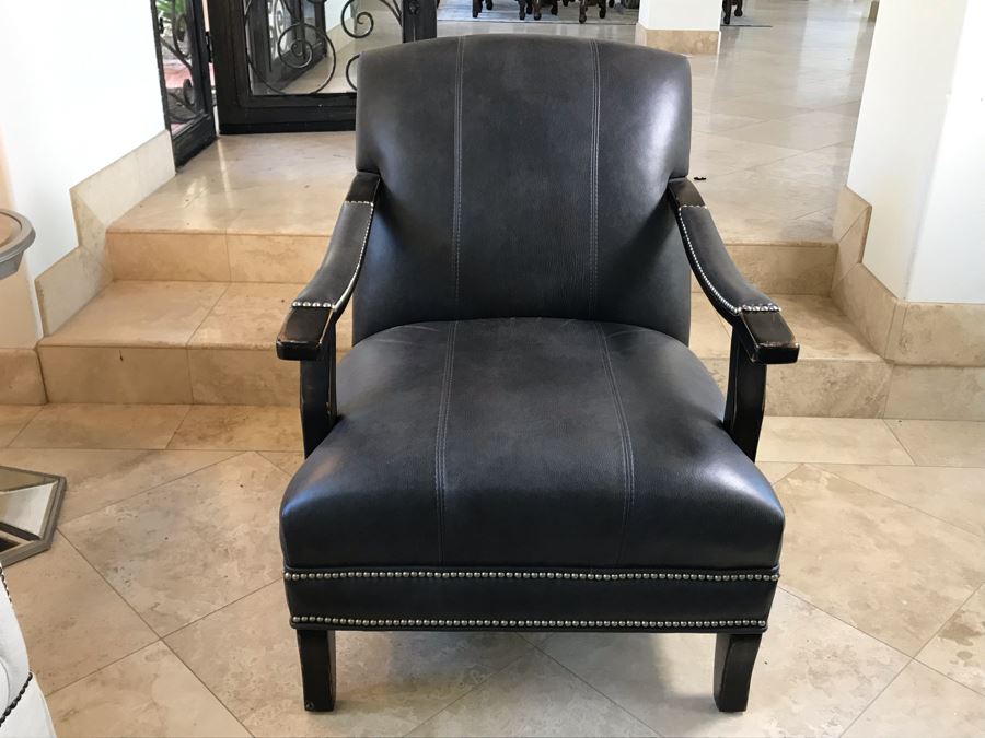 Elegant Black Leather Armchair With Silver Nailheads [Photo 3]