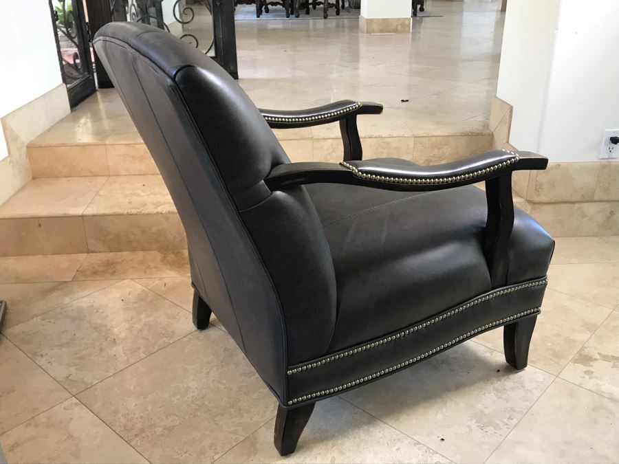 Elegant Black Leather Armchair With Silver Nailheads [Photo 6]