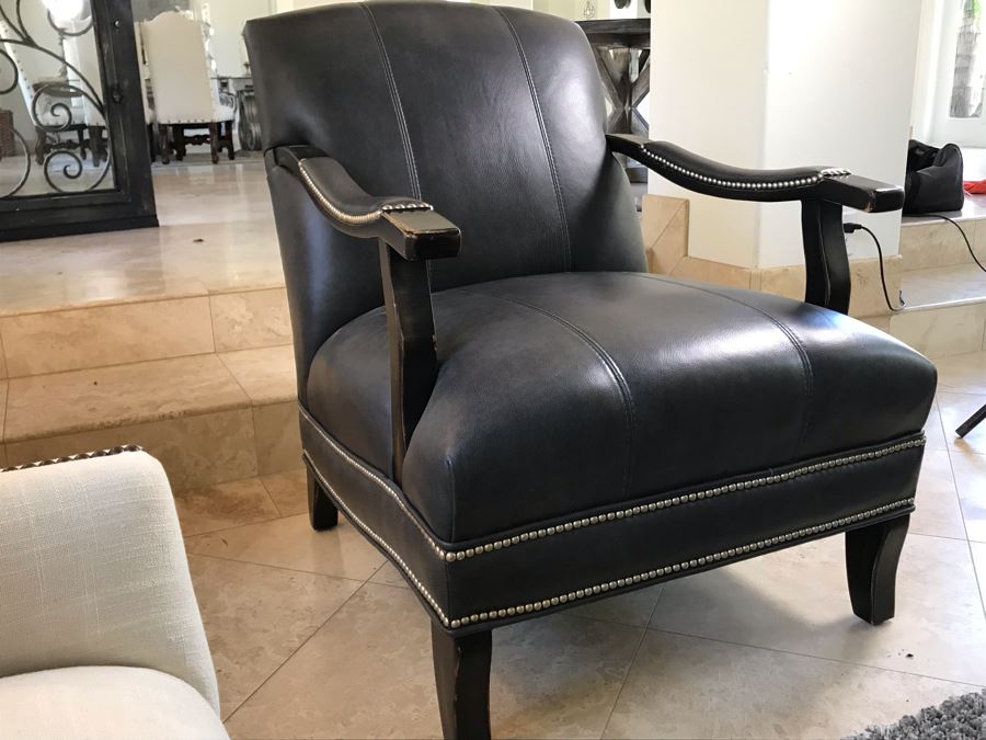 Elegant Black Leather Armchair With Silver Nailheads [Photo 5]