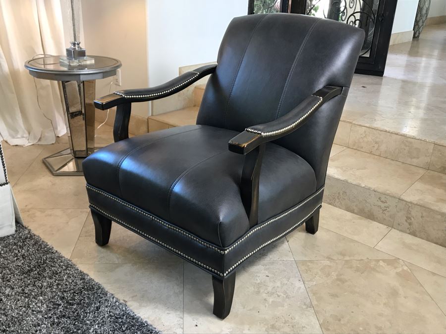 Elegant Black Leather Armchair With Silver Nailheads [Photo 2]