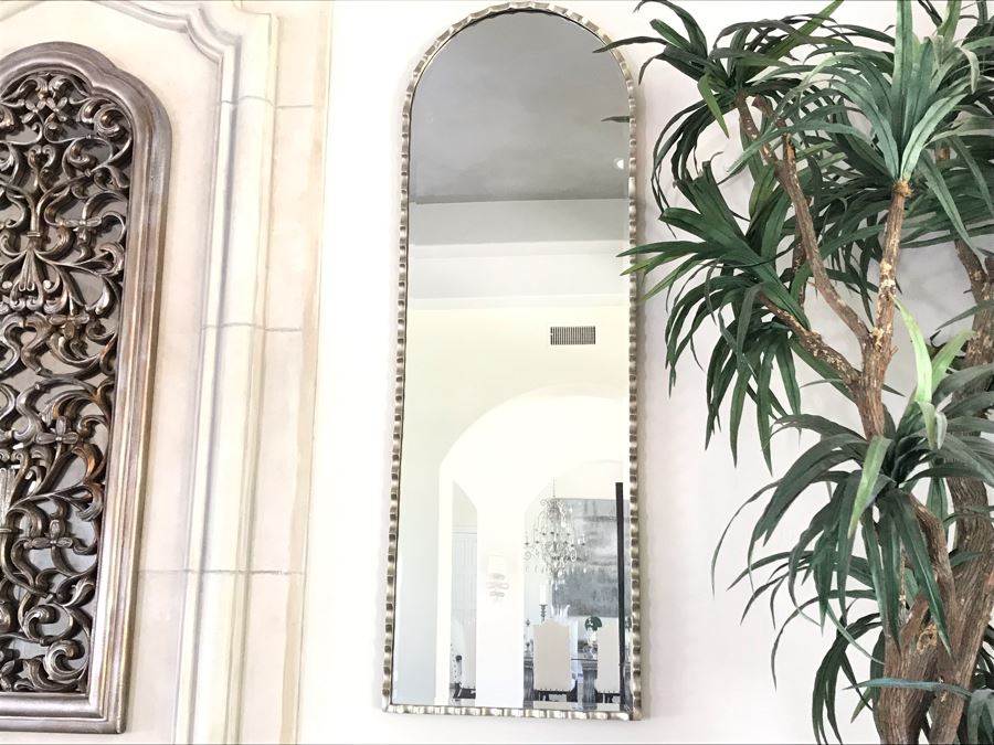 Pair Of Stunning Arched Silver Tone Beveled Glass Wall Mirrors - Does Not Include Mirror In Center 24'W X 72'H [Photo 3]