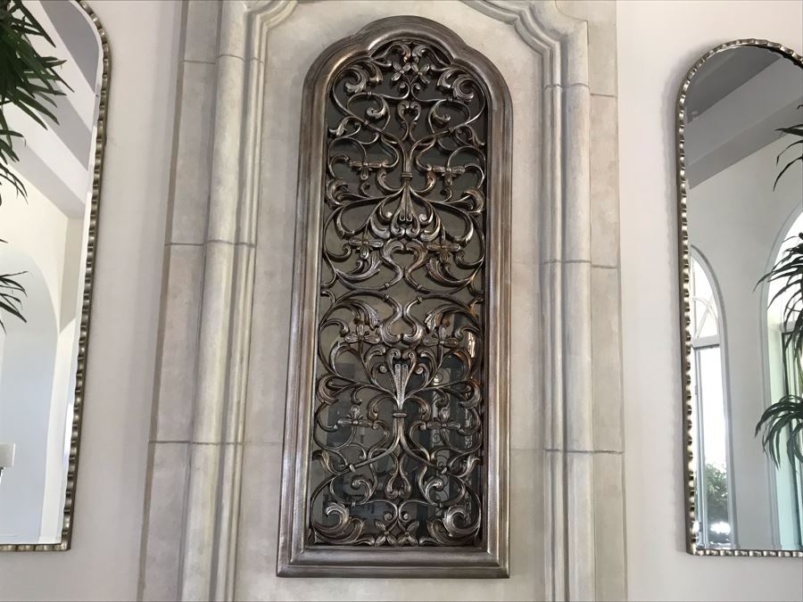 Stunning Arched Silver Tone Ornamental Wall Mirror 28'W X 72'H [Photo 2]