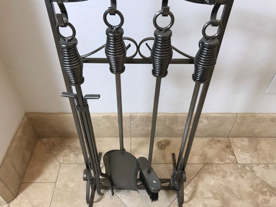 Silver Tone Metal Set Of Fireplace Tools [Photo 3]