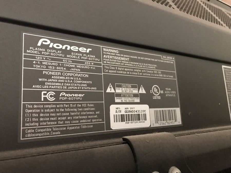 Pioneer 60' Flat Panel Plasma TV Model PDP-6071PU With Metal Wall Bracket [Photo 12]