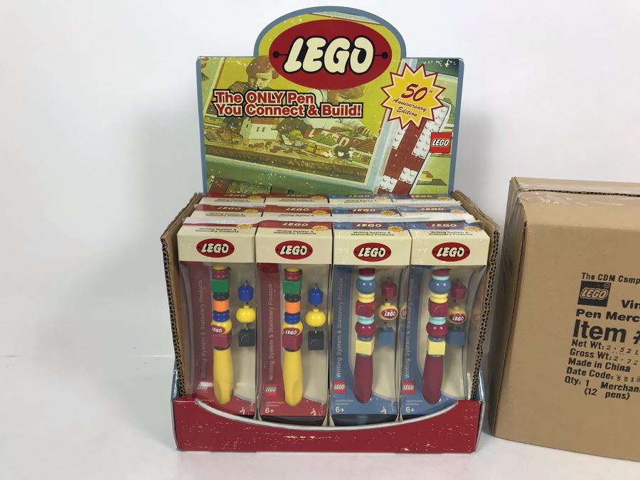 JUST ADDED - New LEGO 50th Anniversary Edition Collectible Pens With Merchandiser - 12 Pens With Store Display [Photo 1]