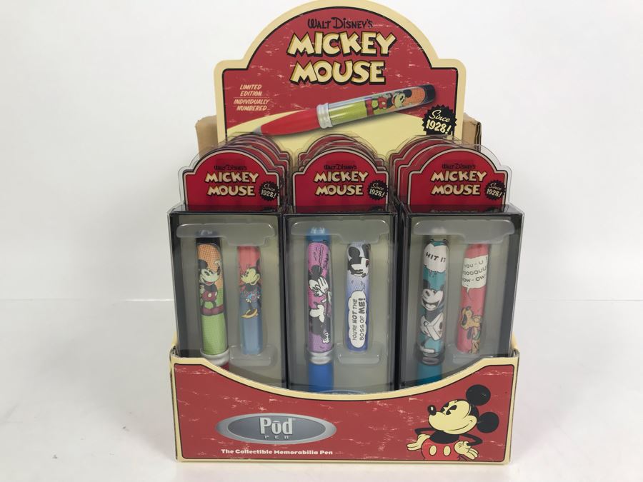 New Walt Disney's Mickey Mouse Collectible POD Pens Limited Edition Individually Numbered With Merchandiser Store Display - 12 Pens Total With Store Display [Photo 1]