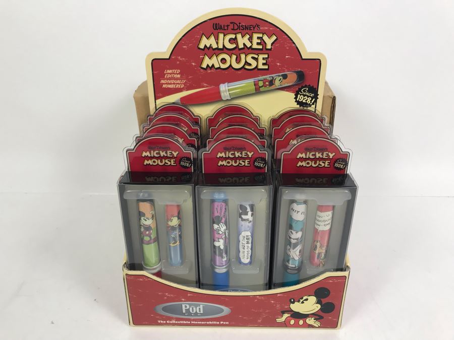 New Walt Disney's Mickey Mouse Collectible POD Pens Limited Edition Individually Numbered With Merchandiser Store Display - 12 Pens Total With Store Display [Photo 2]