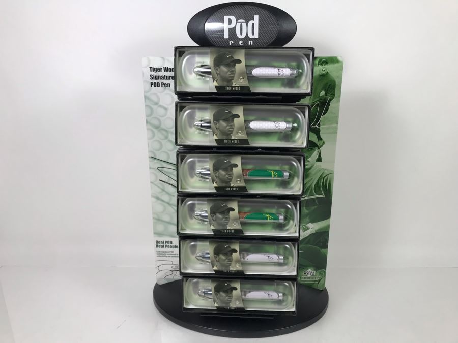 New Tiger Woods Upper Deck Collectibles POD Pens Individually Numbered With Merchandiser Store Display - 24 Pens Total With Store Display
