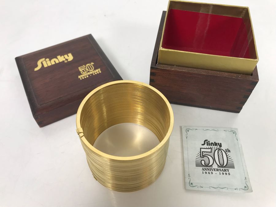Gold Edition 50th Anniversary Slinky 1945-1995 With Wooden Box [Photo 2]
