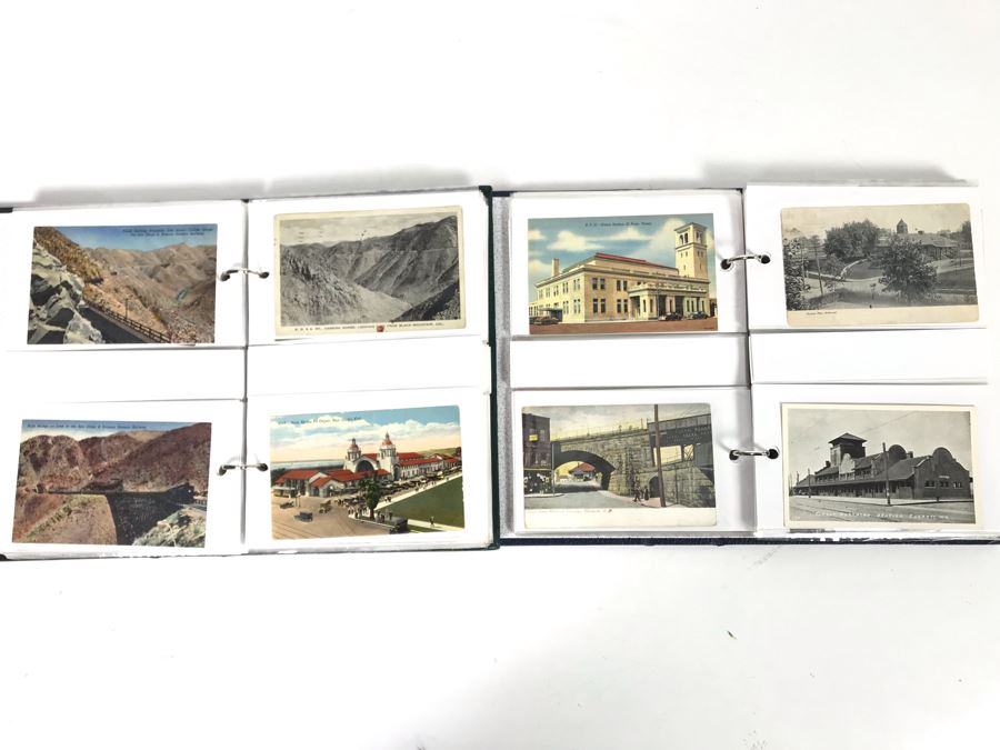 (2) Binders Filled With Over 110 Vintage Antique Railroad Postcards - Some Postmarked With Stamps [Photo 2]