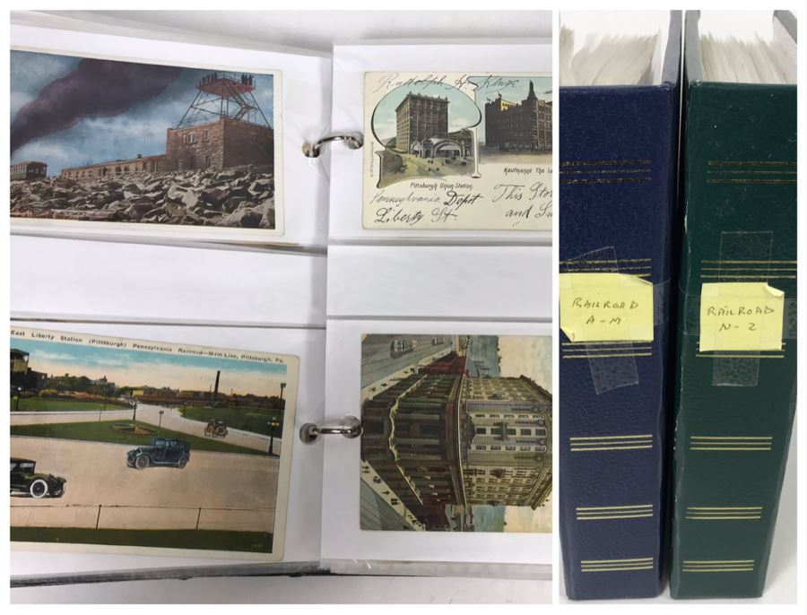 (2) Binders Filled With Over 110 Vintage Antique Railroad Postcards - Some Postmarked With Stamps