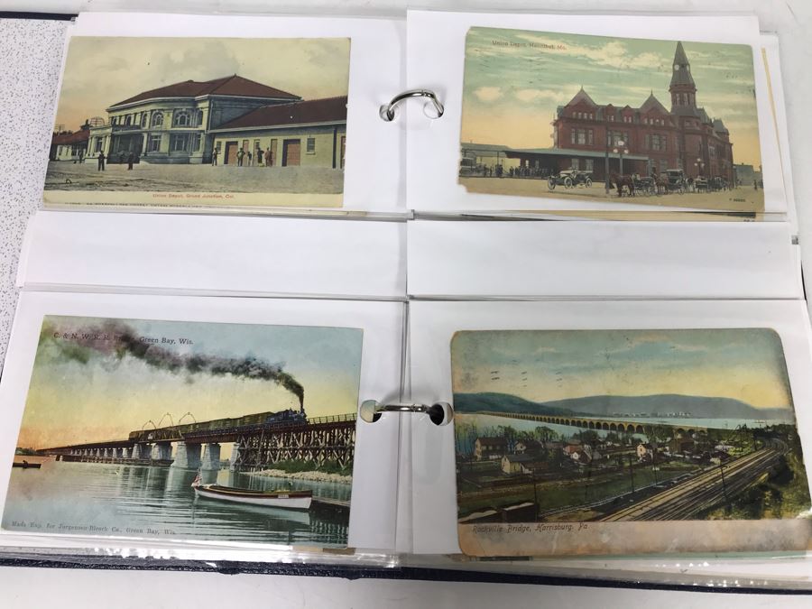 (2) Binders Filled With Over 110 Vintage Antique Railroad Postcards - Some Postmarked With Stamps [Photo 16]