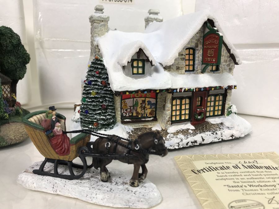 (3) Thomas Kinkade Hawthorne Village Limited Edition Villages - Sealed Lamplight Village School, Santa's Workshop Toys, Wiltshire Pastry Shop [Photo 3]