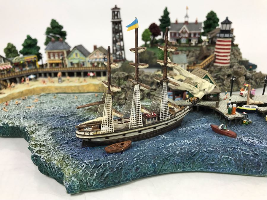 Large Danbury Mint Lighthouse Point By Colin Gough 4-Piece Sculpture Display With Box [Photo 6]