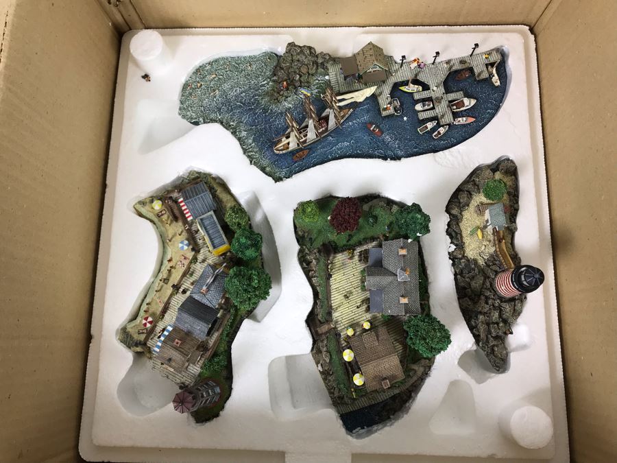 Large Danbury Mint Lighthouse Point By Colin Gough 4-Piece Sculpture Display With Box [Photo 4]