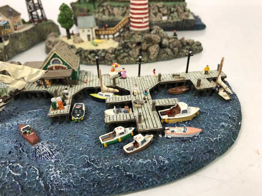 Large Danbury Mint Lighthouse Point By Colin Gough 4-Piece Sculpture Display With Box [Photo 7]
