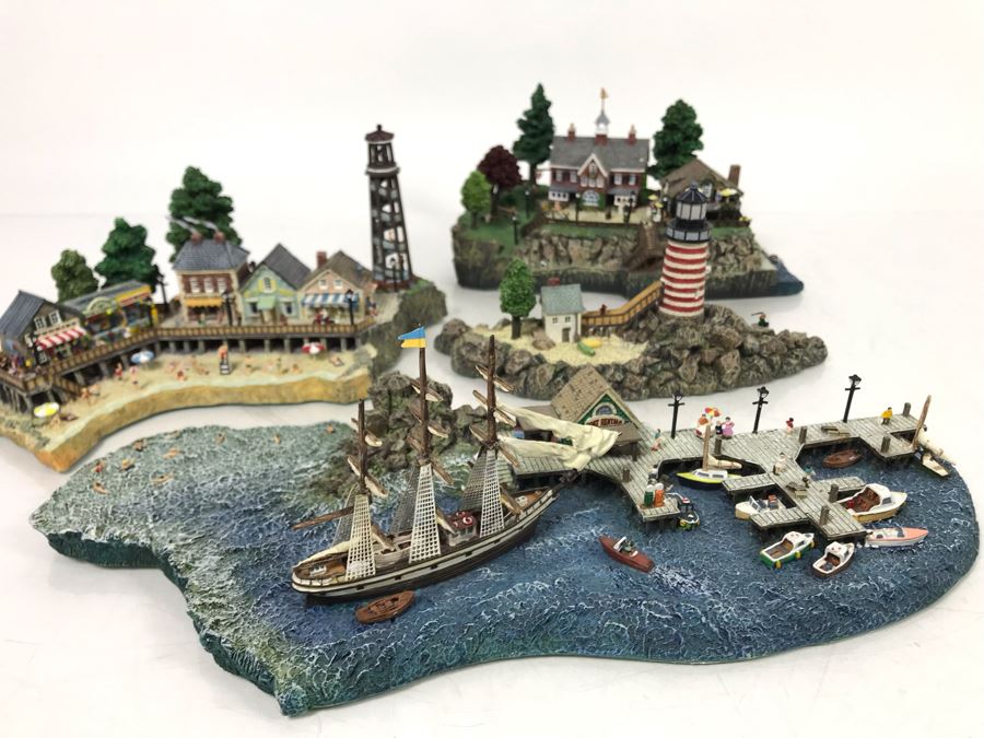 Large Danbury Mint Lighthouse Point By Colin Gough 4-Piece Sculpture Display With Box [Photo 2]