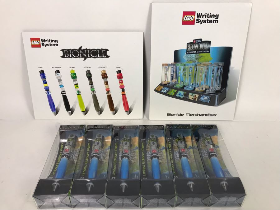 New LEGO Bionicle Limited Edition Pens With (2) Prototype LEGO Bionicle Product Displays - 6 Pens