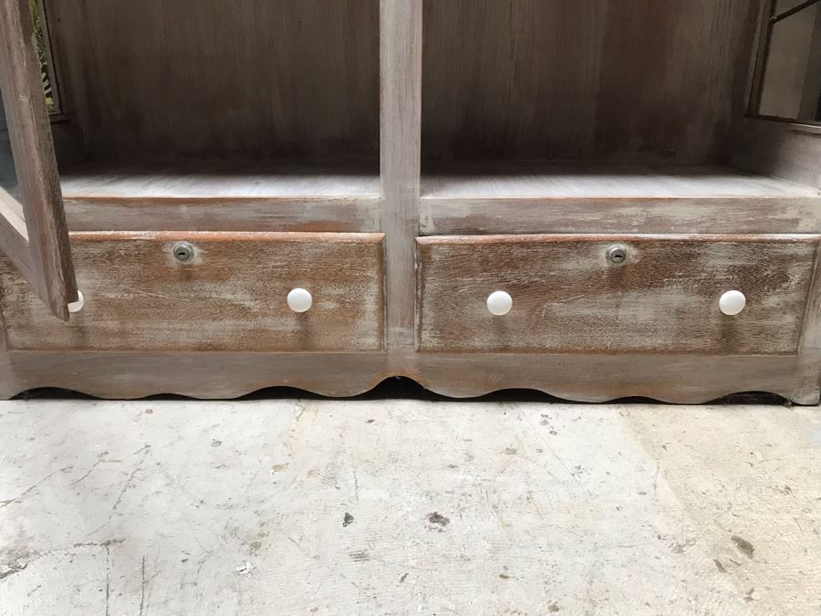 Shabby Chic Wooden Display Cabinet With Front And Side Glass Panels Plus 2-Bottom Drawers [Photo 7]