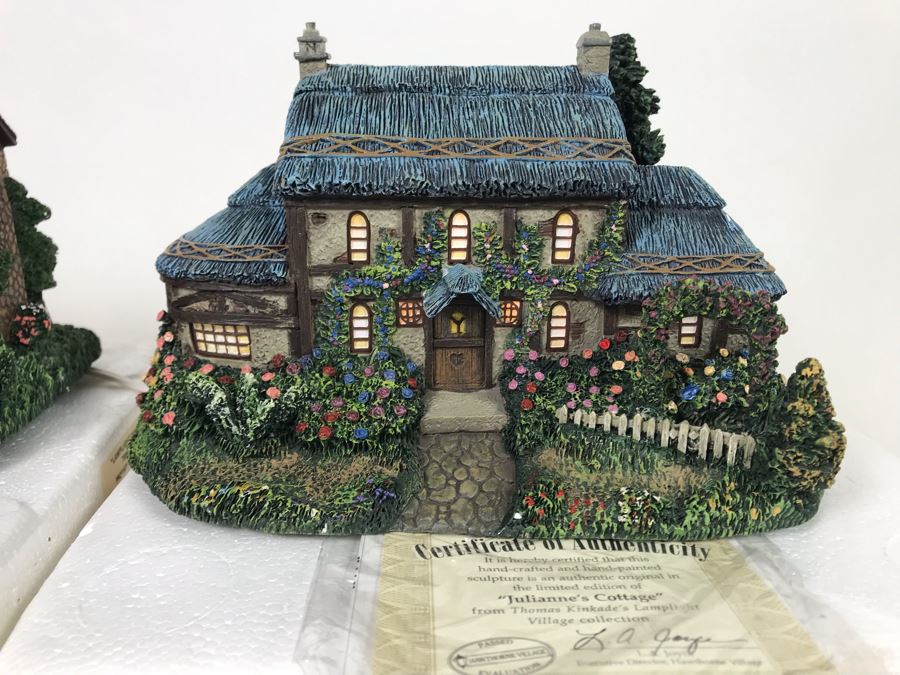 (2) Thomas Kinkade Hawthorne Village Limited Edition Lighted Figurines