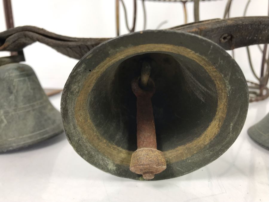 Wrought Iron Home Decor Lot With Custom Basket, Candle Holder, Display Stand And Vintage Reindeer Bells Collar [Photo 8]