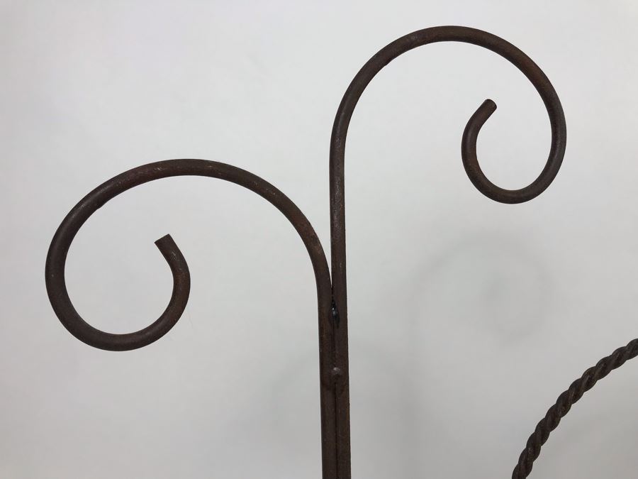 Wrought Iron Home Decor Lot With Custom Basket, Candle Holder, Display Stand And Vintage Reindeer Bells Collar [Photo 18]