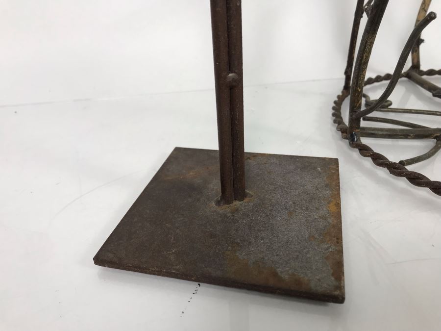 Wrought Iron Home Decor Lot With Custom Basket, Candle Holder, Display Stand And Vintage Reindeer Bells Collar [Photo 17]