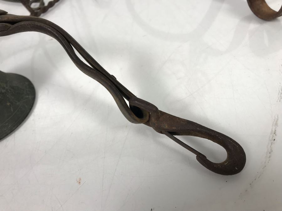 Wrought Iron Home Decor Lot With Custom Basket, Candle Holder, Display Stand And Vintage Reindeer Bells Collar [Photo 7]