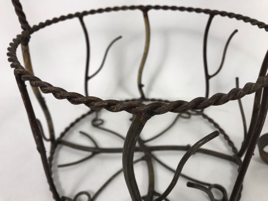Wrought Iron Home Decor Lot With Custom Basket, Candle Holder, Display Stand And Vintage Reindeer Bells Collar [Photo 11]
